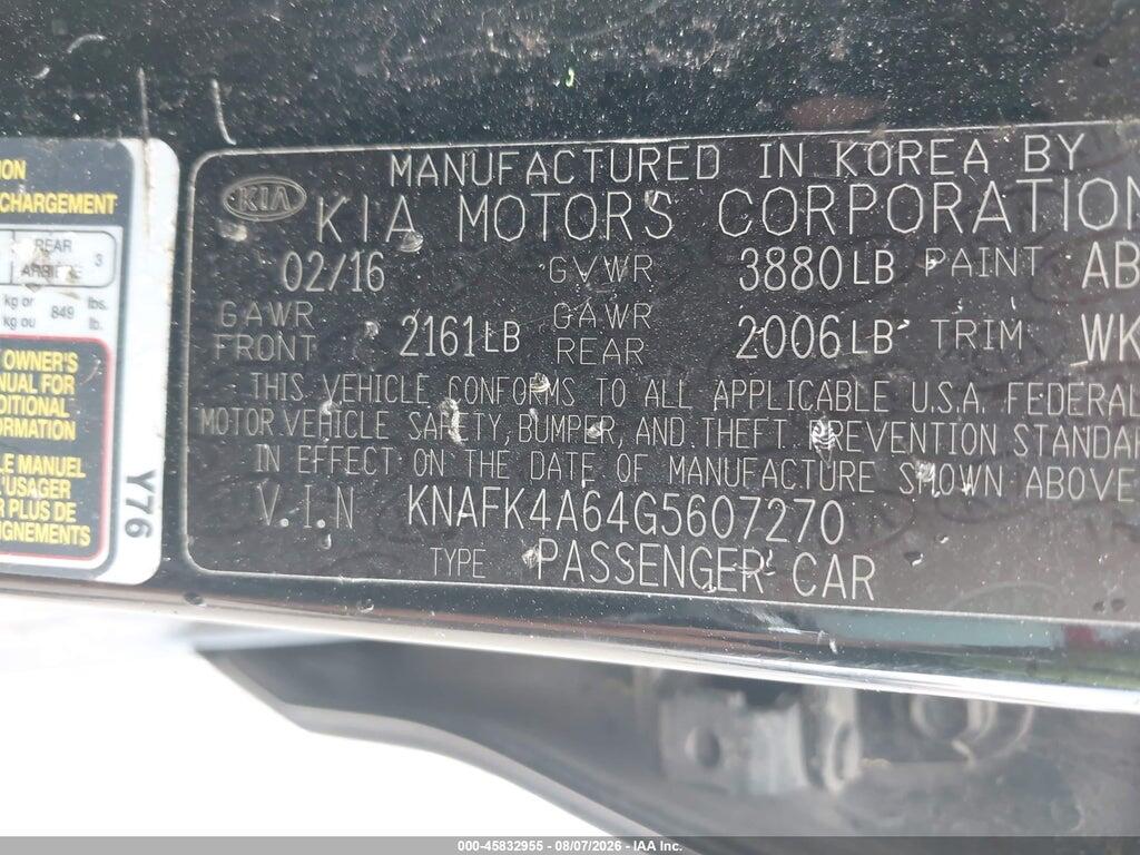 KNAFK4A64G5607270 2016 KIA FORTE photo no. 9
