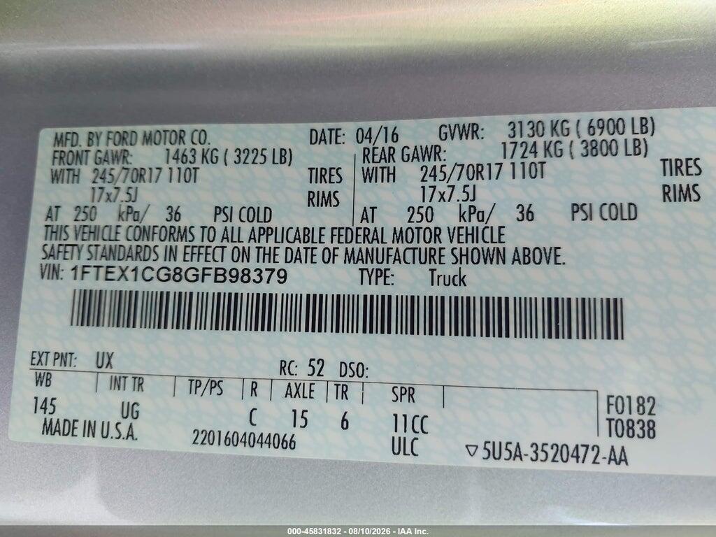 1FTEX1CG8GFB98379 2016 FORD F-150 photo no. 9
