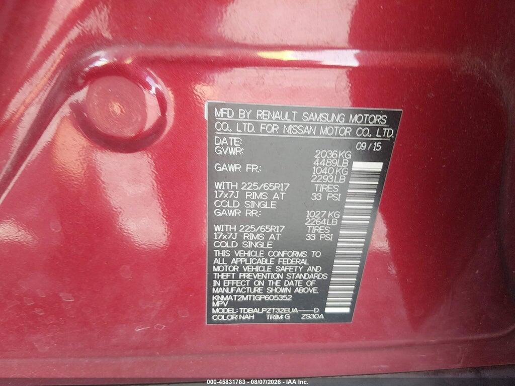 KNMAT2MT1GP605352 2016 NISSAN ROGUE photo no. 9