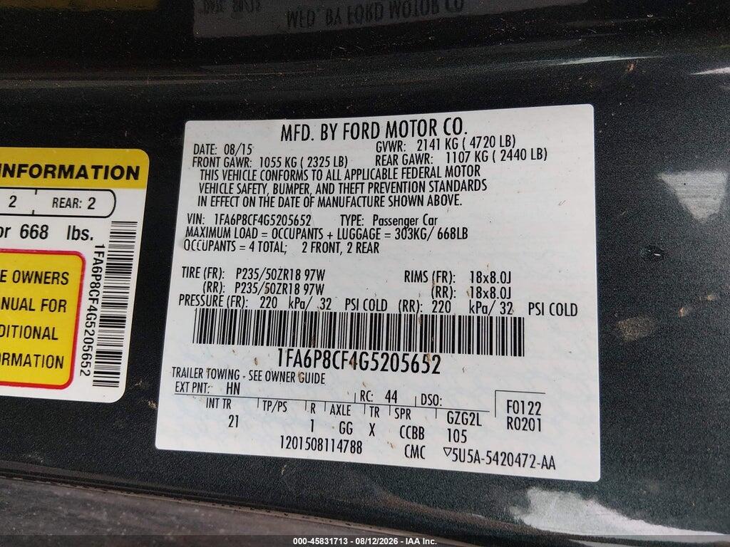 1FA6P8CF4G5205652 2016 FORD MUSTANG photo no. 9