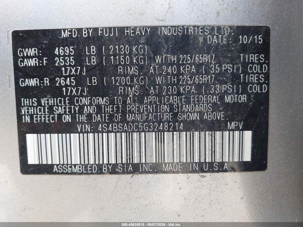 4S4BSADC5G3248214 2016 SUBARU OUTBACK photo no. 9