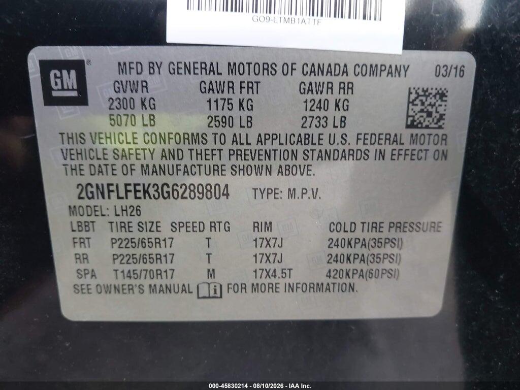 2GNFLFEK3G6289804 2016 CHEVROLET EQUINOX photo no. 9