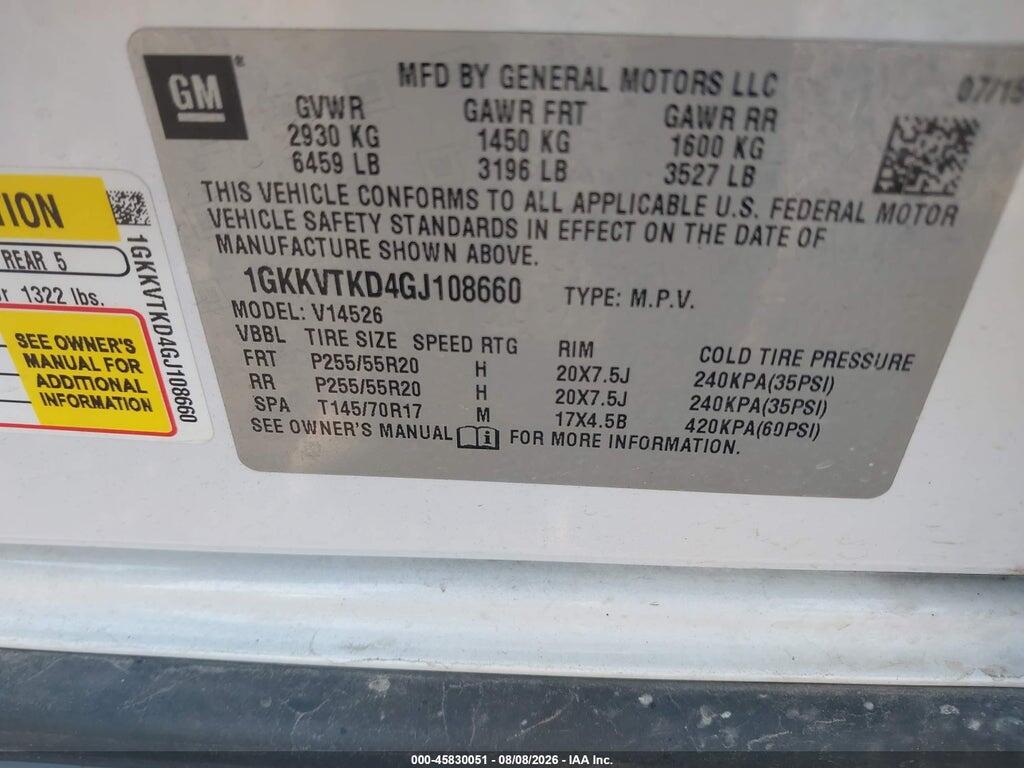 1GKKVTKD4GJ108660 2016 GMC ACADIA photo no. 9