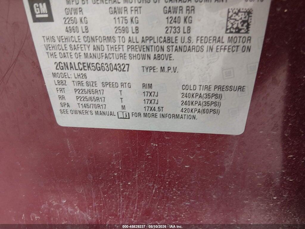 2GNALCEK5G6304327 2016 CHEVROLET EQUINOX photo no. 9