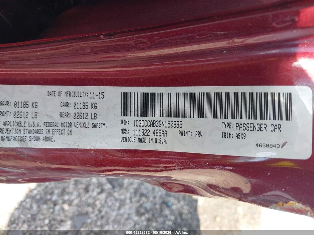 1C3CCCAB3GN150935 2016 CHRYSLER 200 photo no. 9