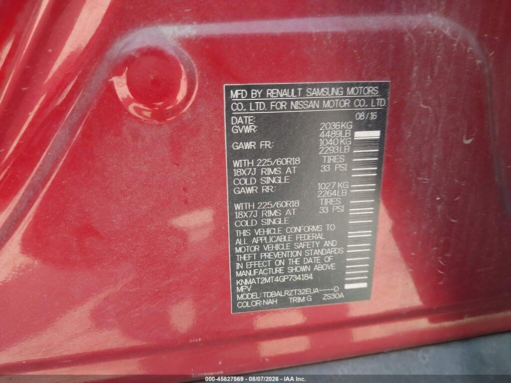 KNMAT2MT4GP734184 2016 NISSAN ROGUE photo no. 9