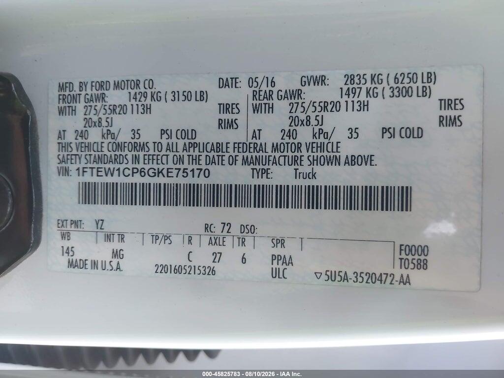 1FTEW1CP6GKE75170 2016 FORD F-150 photo no. 9