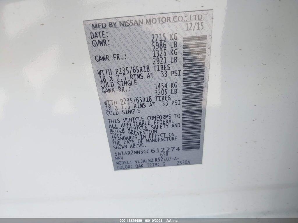 5N1AR2MN5GC612274 2016 NISSAN PATHFINDER photo no. 9