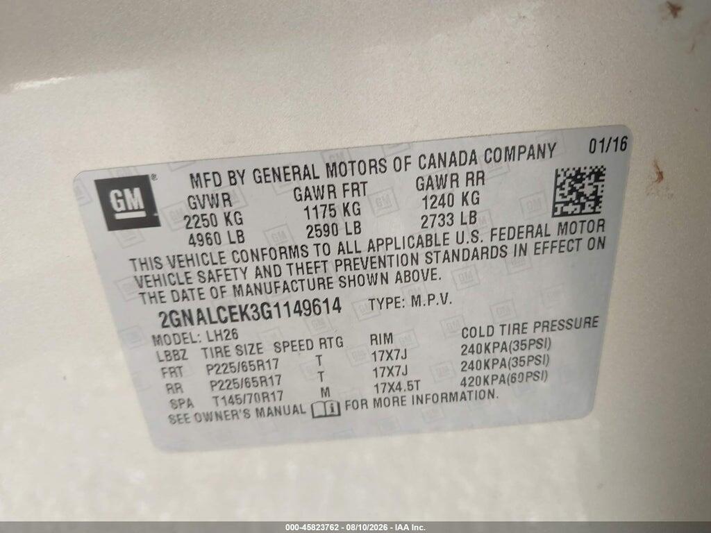 2GNALCEK3G1149614 2016 CHEVROLET EQUINOX photo no. 9