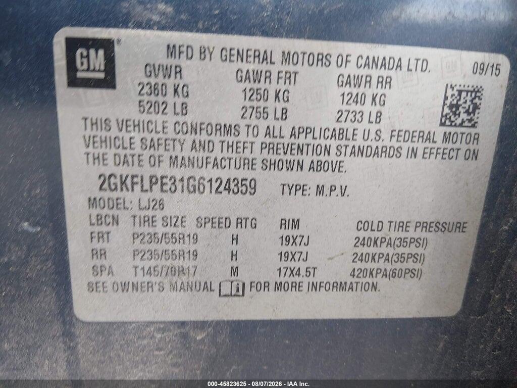 2GKFLPE31G6124359 2016 GMC TERRAIN photo no. 9