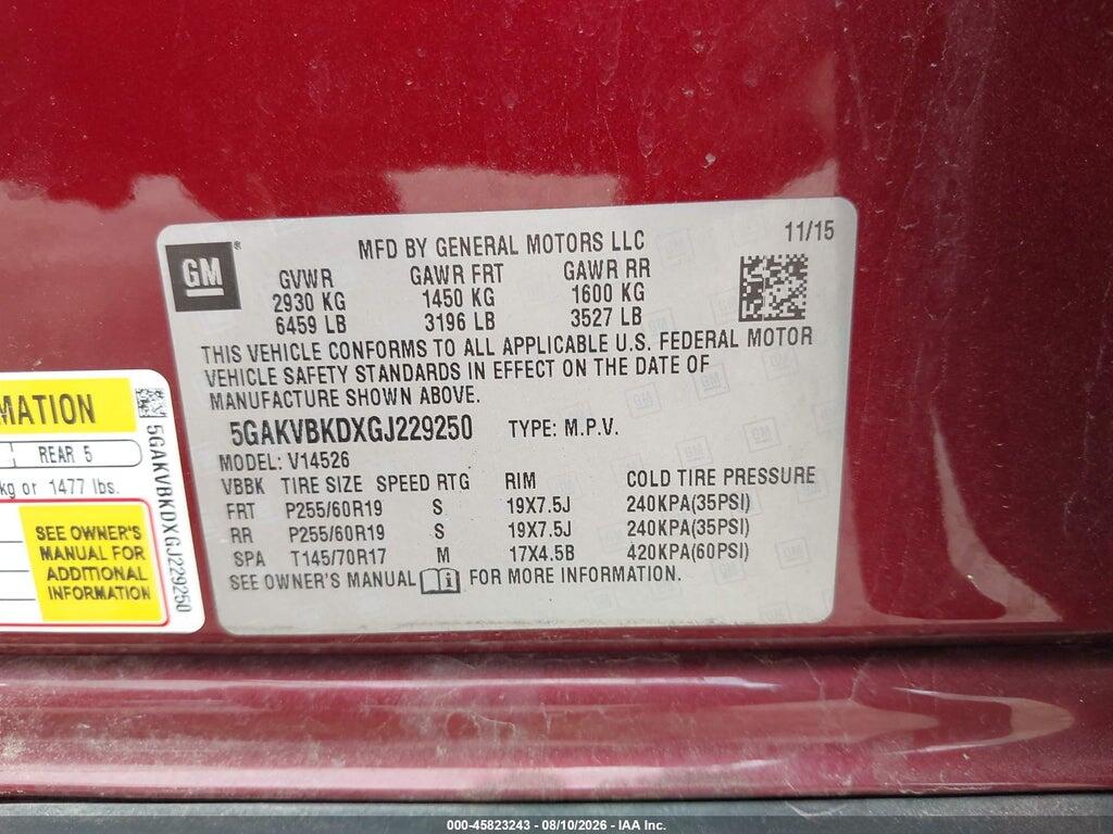 5GAKVBKDXGJ229250 2016 BUICK ENCLAVE photo no. 9