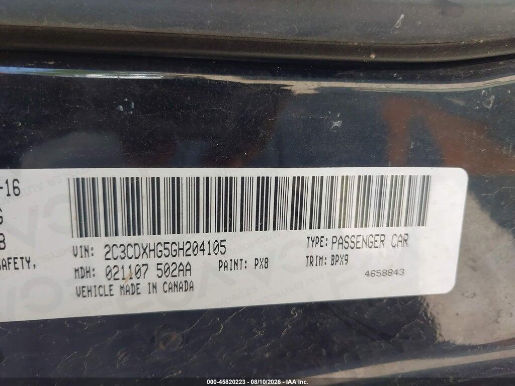 2C3CDXHG5GH204105 2016 DODGE CHARGER photo no. 9