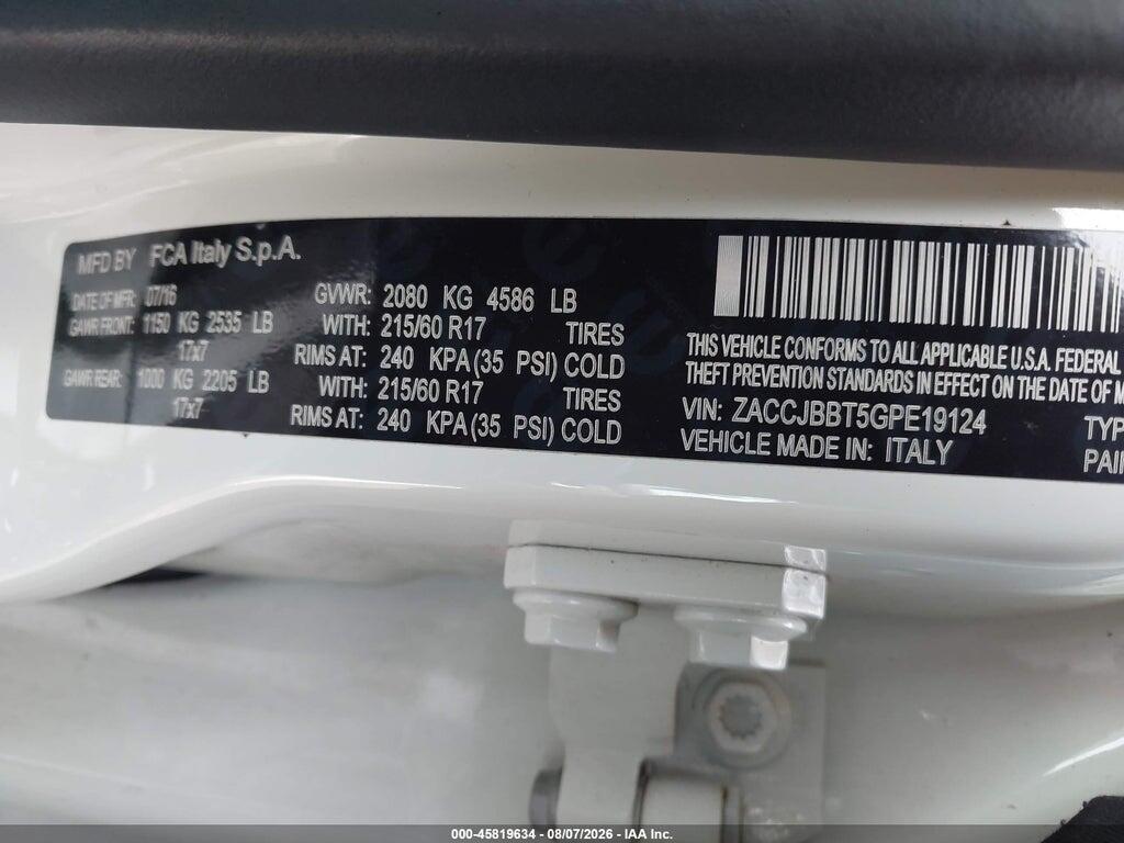 ZACCJBBT5GPE19124 2016 JEEP RENEGADE photo no. 9