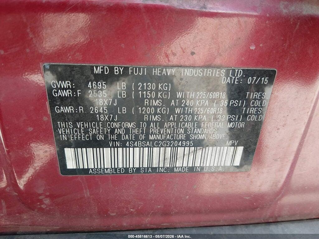 4S4BSALC2G3204995 2016 SUBARU OUTBACK photo no. 9