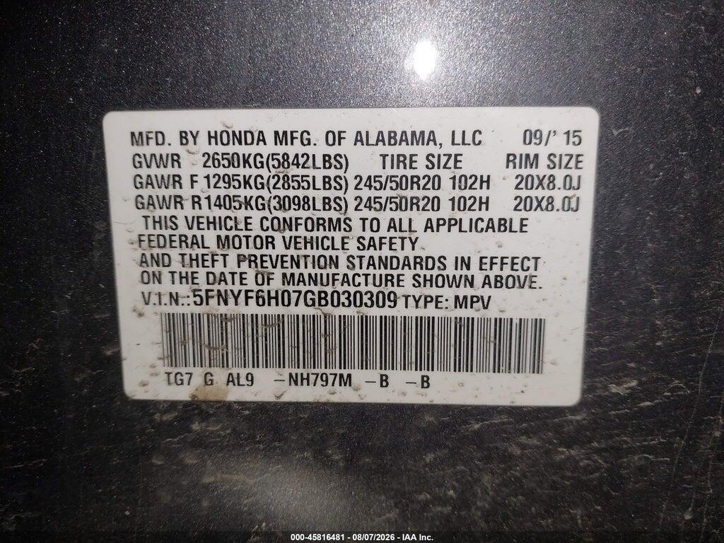 5FNYF6H07GB030309 2016 HONDA PILOT photo no. 9