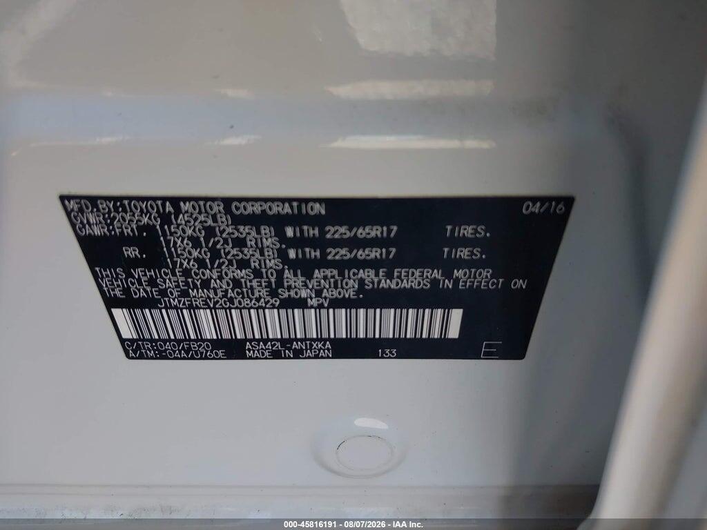 JTMZFREV2GJ086429 2016 TOYOTA RAV4 photo no. 9