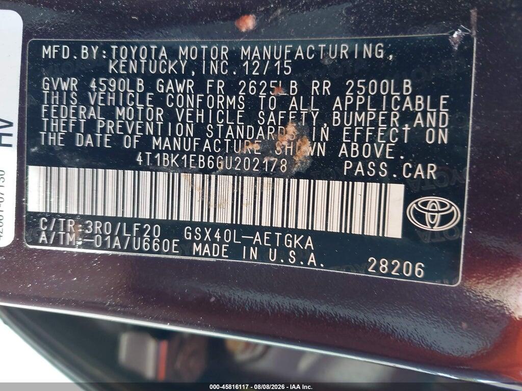 4T1BK1EB6GU202178 2016 TOYOTA AVALON photo no. 9