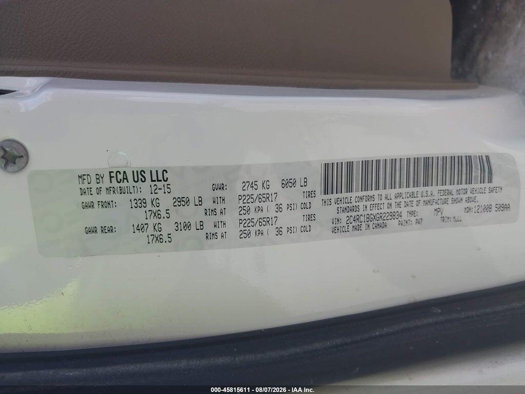 2C4RC1BGXGR229834 2016 CHRYSLER TOWN & COUNTRY photo no. 9