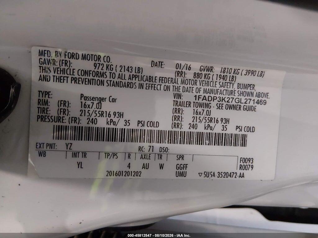 1FADP3K27GL271469 2016 FORD FOCUS photo no. 9