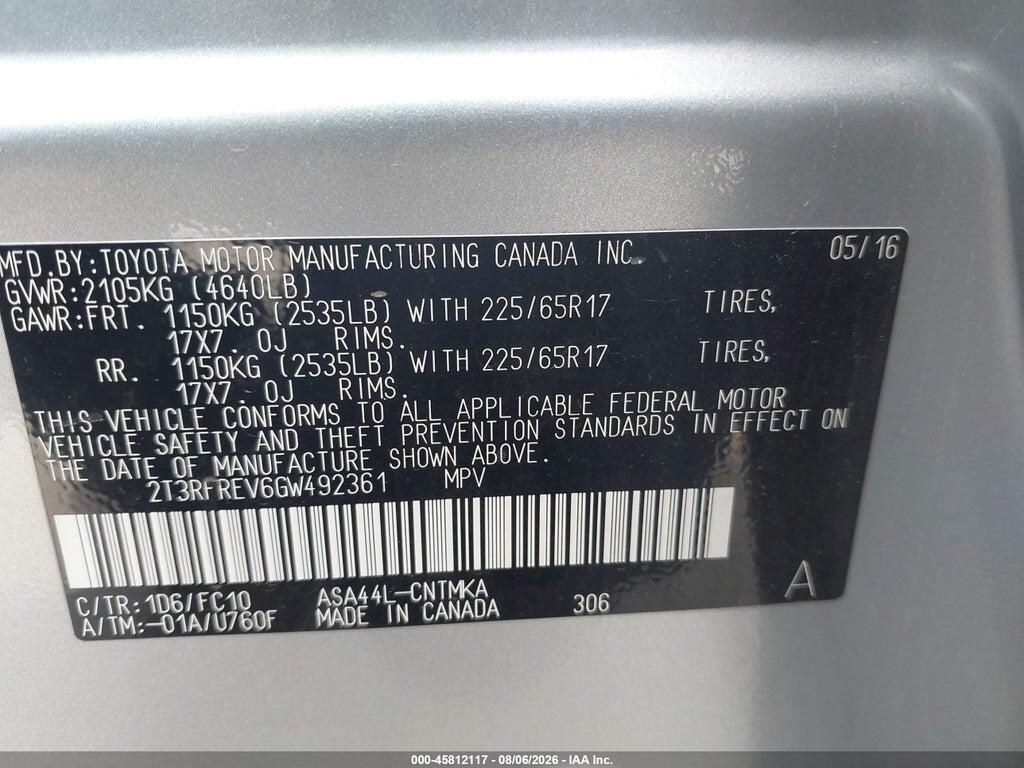 2T3RFREV6GW492361 2016 TOYOTA RAV4 photo no. 9