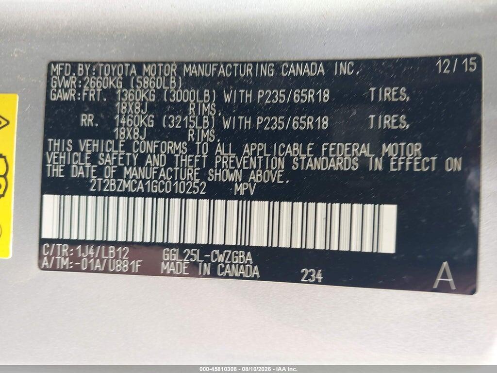 2T2BZMCA1GC010252 2016 LEXUS RX 350 photo no. 9