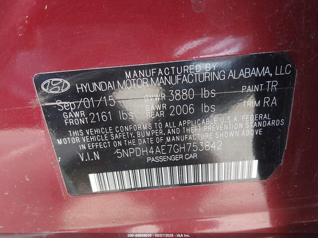 5NPDH4AE7GH753842 2016 HYUNDAI ELANTRA photo no. 9