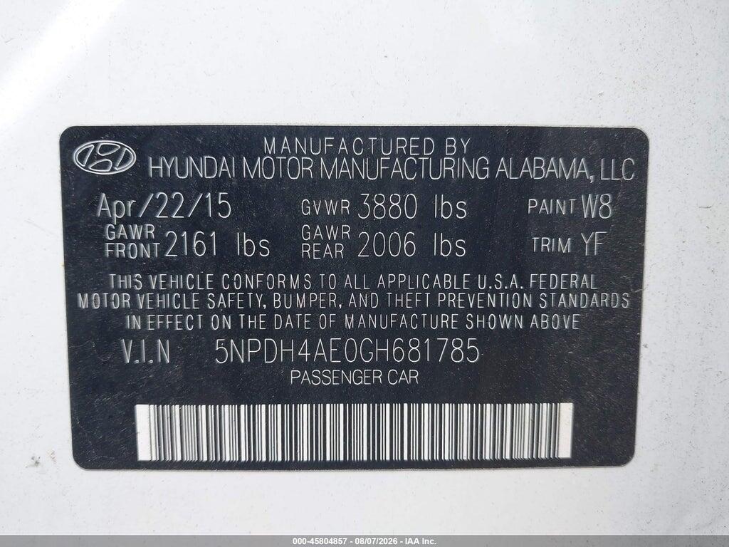 5NPDH4AE0GH681785 2016 HYUNDAI ELANTRA photo no. 9