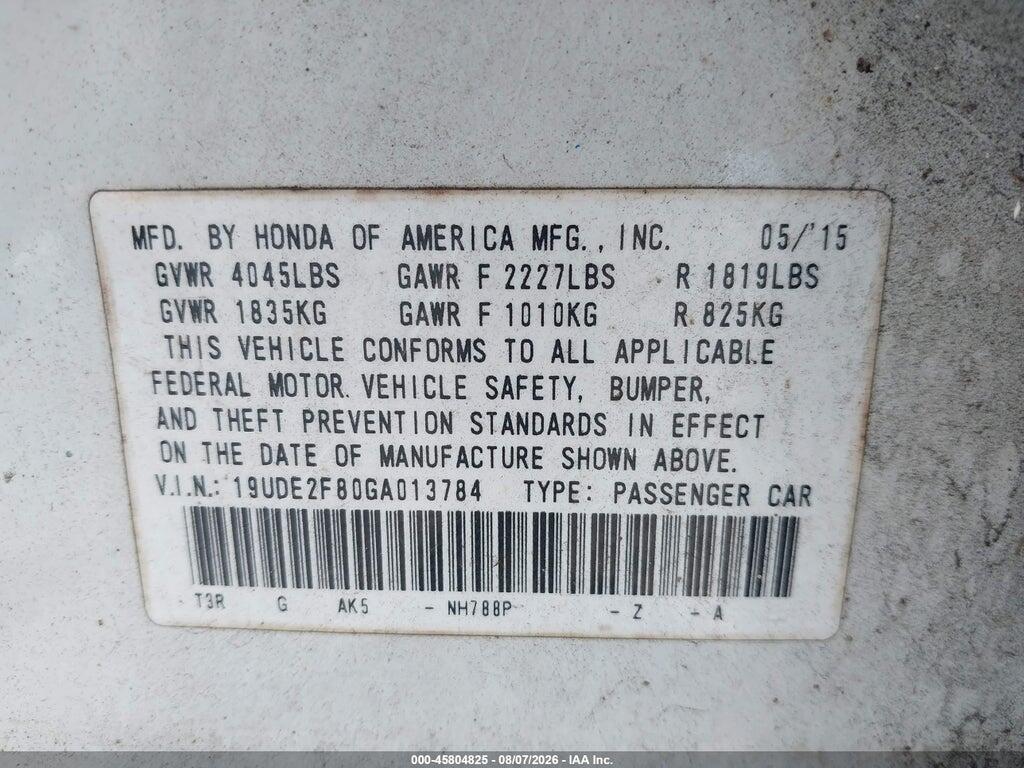 19UDE2F80GA013784 2016 ACURA ILX photo no. 9