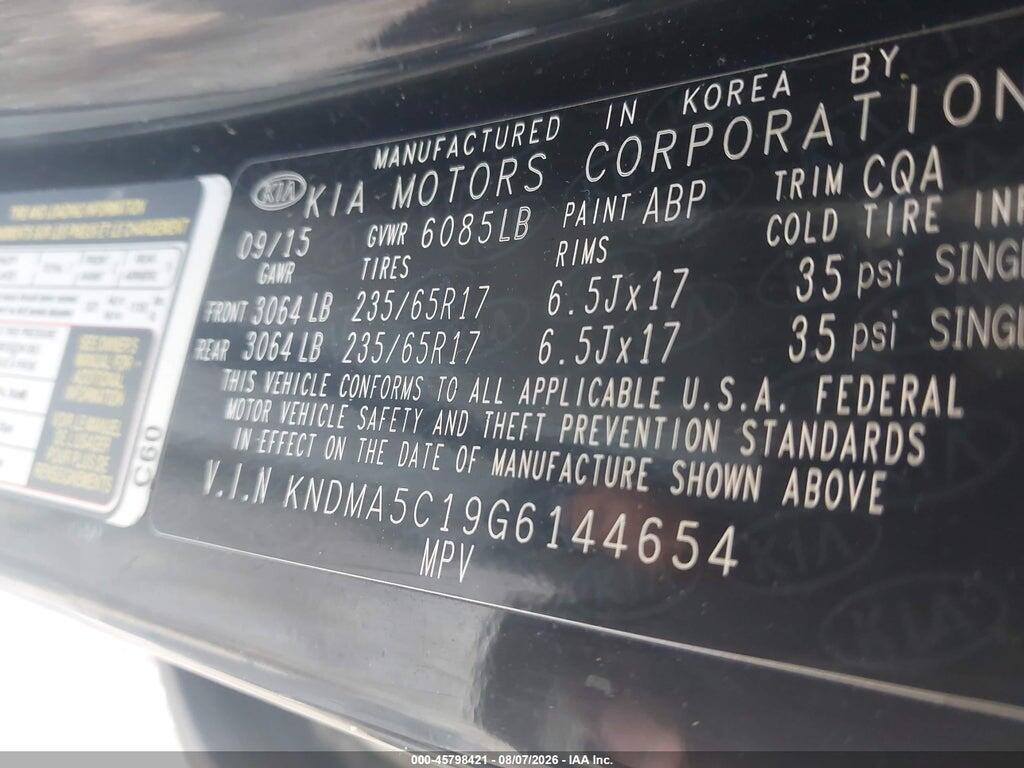 KNDMA5C19G6144654 2016 KIA SEDONA photo no. 9