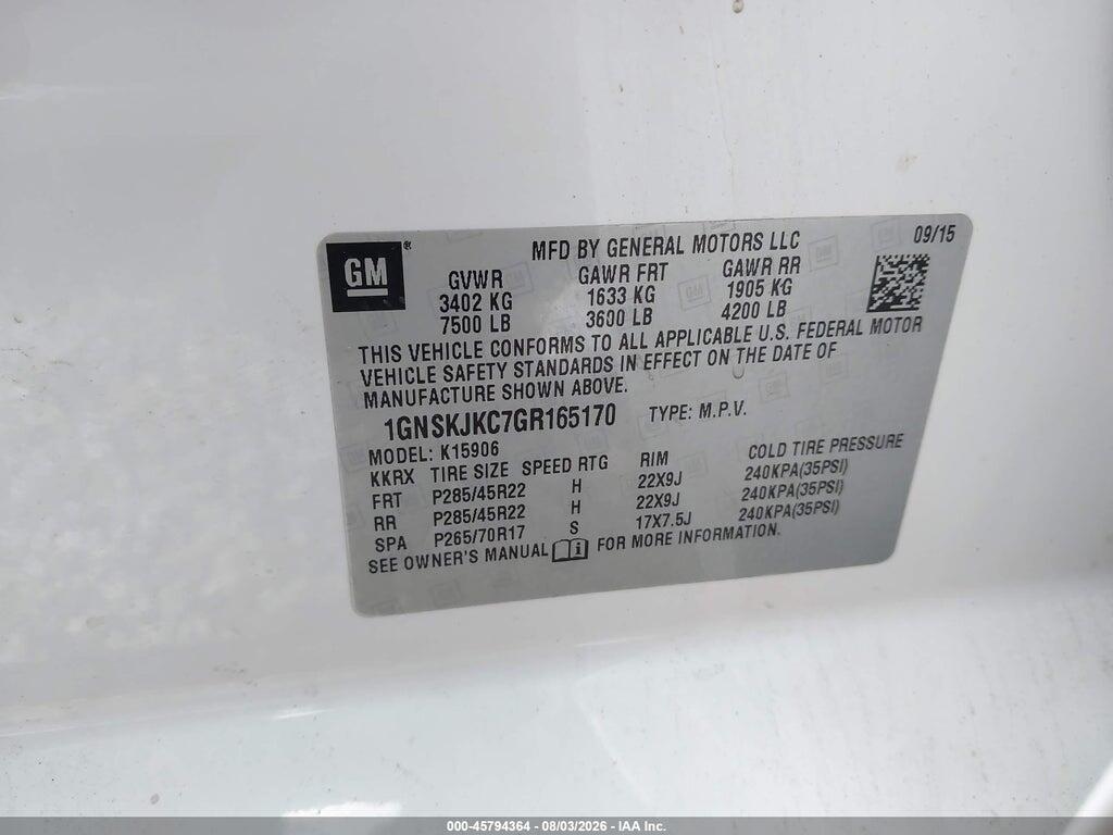 1GNSKJKC7GR165170 2016 CHEVROLET SUBURBAN photo no. 9