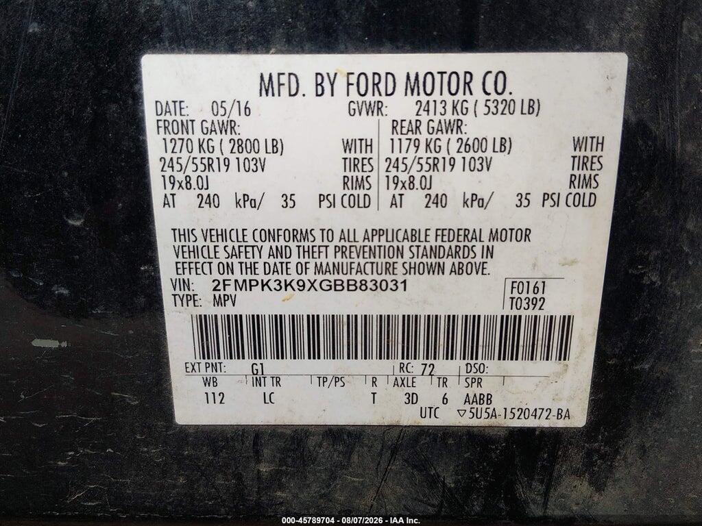 2FMPK3K9XGBB83031 2016 FORD EDGE photo no. 9