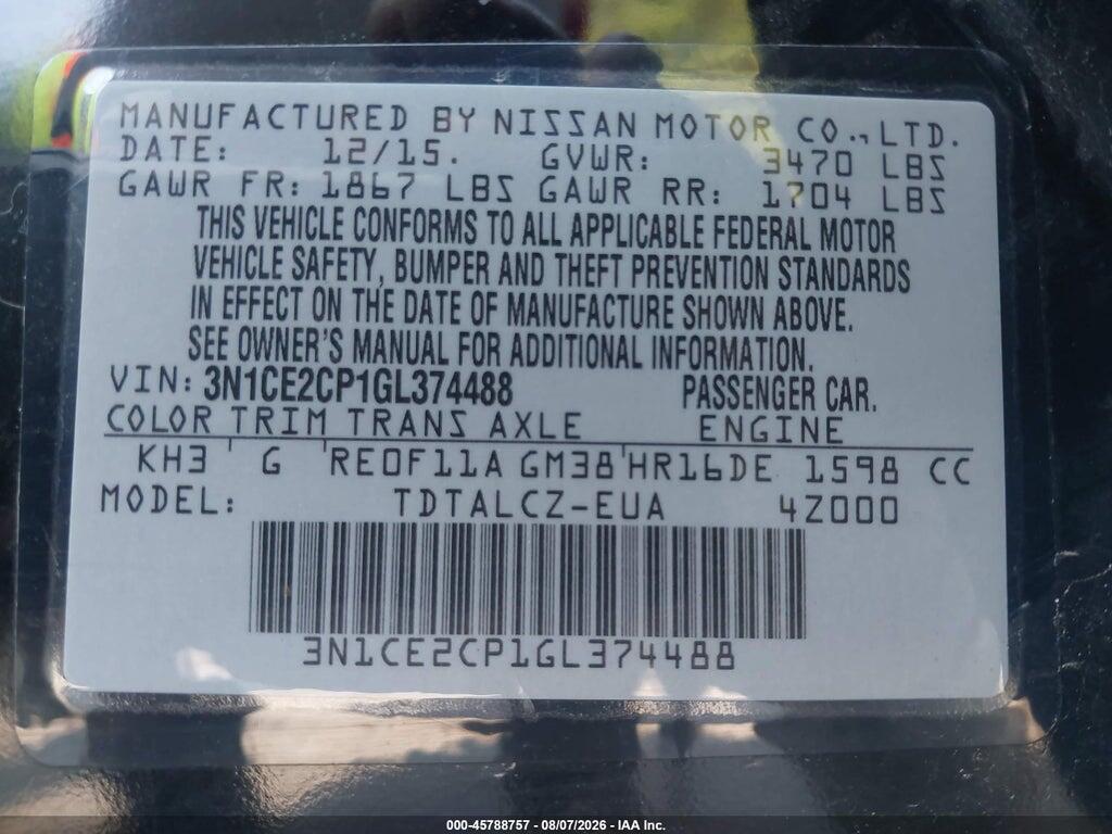 3N1CE2CP1GL374488 2016 NISSAN VERSA NOTE photo no. 9