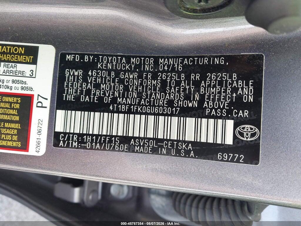 4T1BF1FK0GU603017 2016 TOYOTA CAMRY photo no. 9