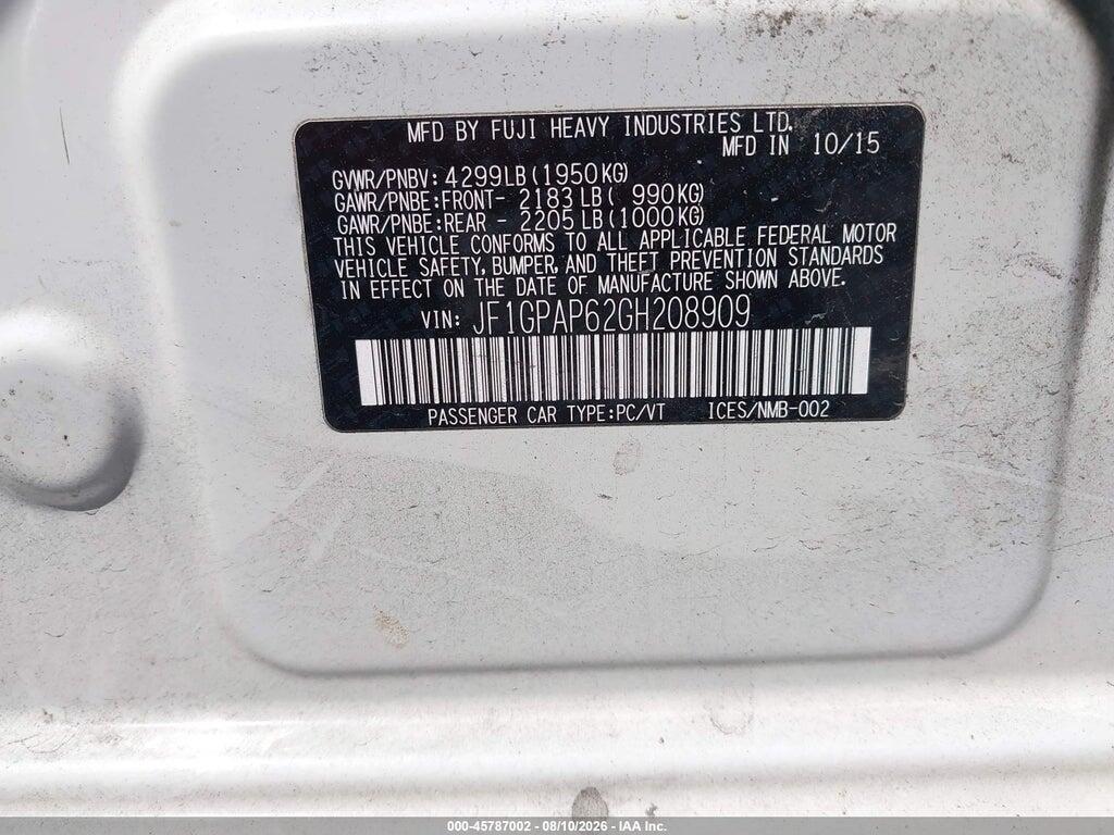 JF1GPAP62GH208909 2016 SUBARU IMPREZA photo no. 9