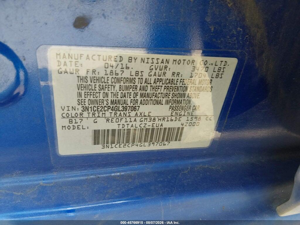 3N1CE2CP4GL397067 2016 NISSAN VERSA NOTE photo no. 9
