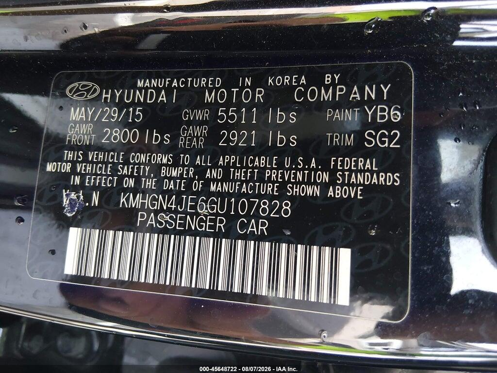 KMHGN4JE6GU107828 2016 HYUNDAI GENESIS photo no. 9