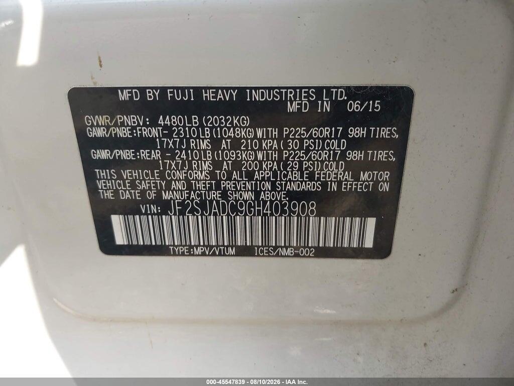 JF2SJADC9GH403908 2016 SUBARU FORESTER photo no. 9