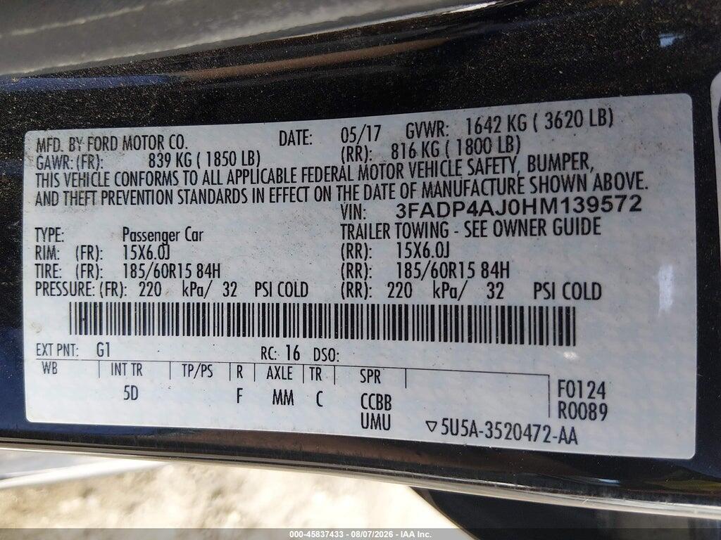 3FADP4AJ0HM139572 2017 FORD FIESTA photo no. 9