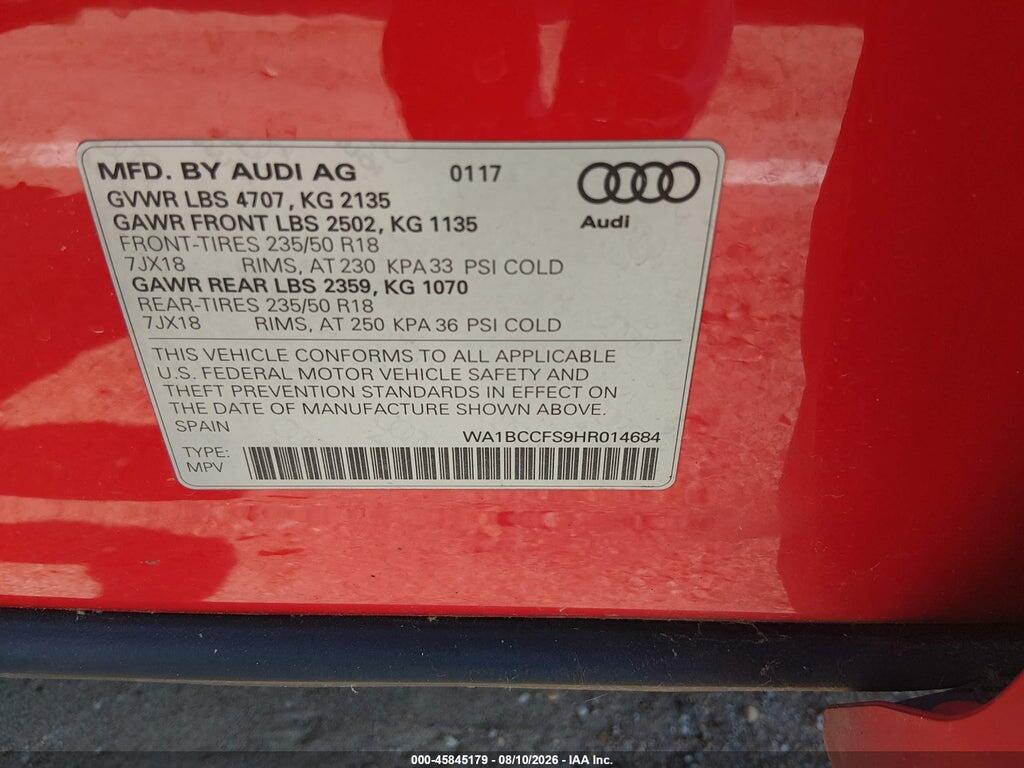WA1BCCFS9HR014684 2017 AUDI Q3 photo no. 9