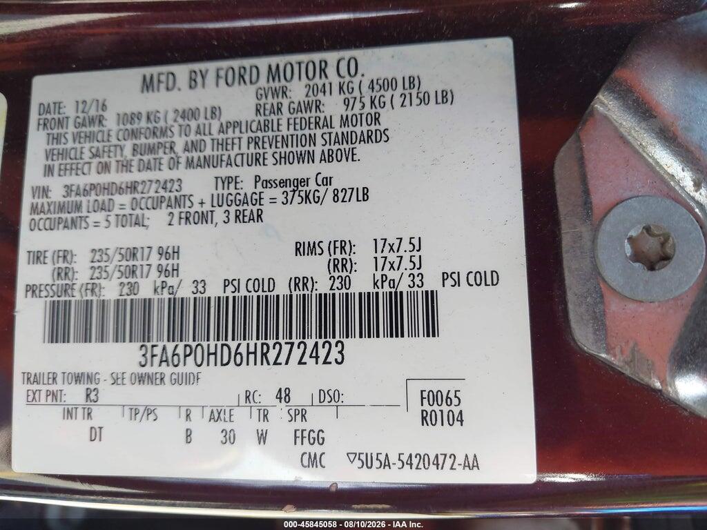3FA6P0HD6HR272423 2017 FORD FUSION photo no. 9
