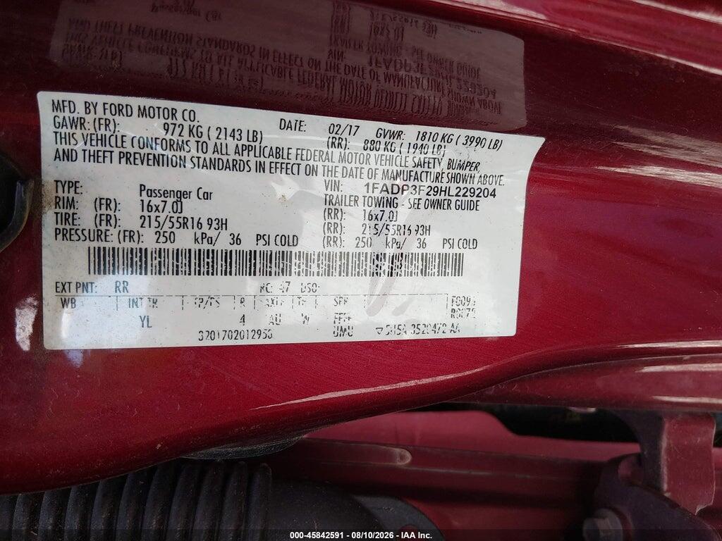 1FADP3F29HL229204 2017 FORD FOCUS photo no. 9
