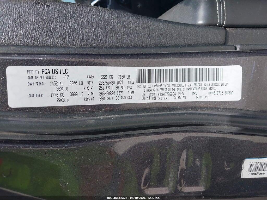 1C4SDJET8HC766624 2017 DODGE DURANGO photo no. 9