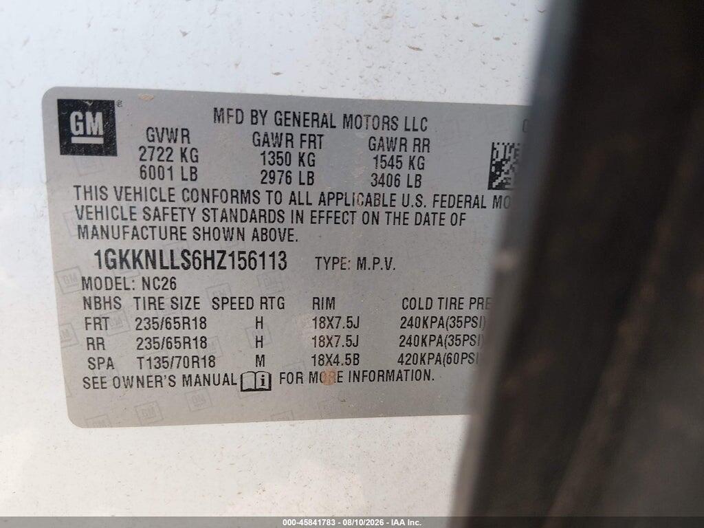 1GKKNLLS6HZ156113 2017 GMC ACADIA photo no. 9