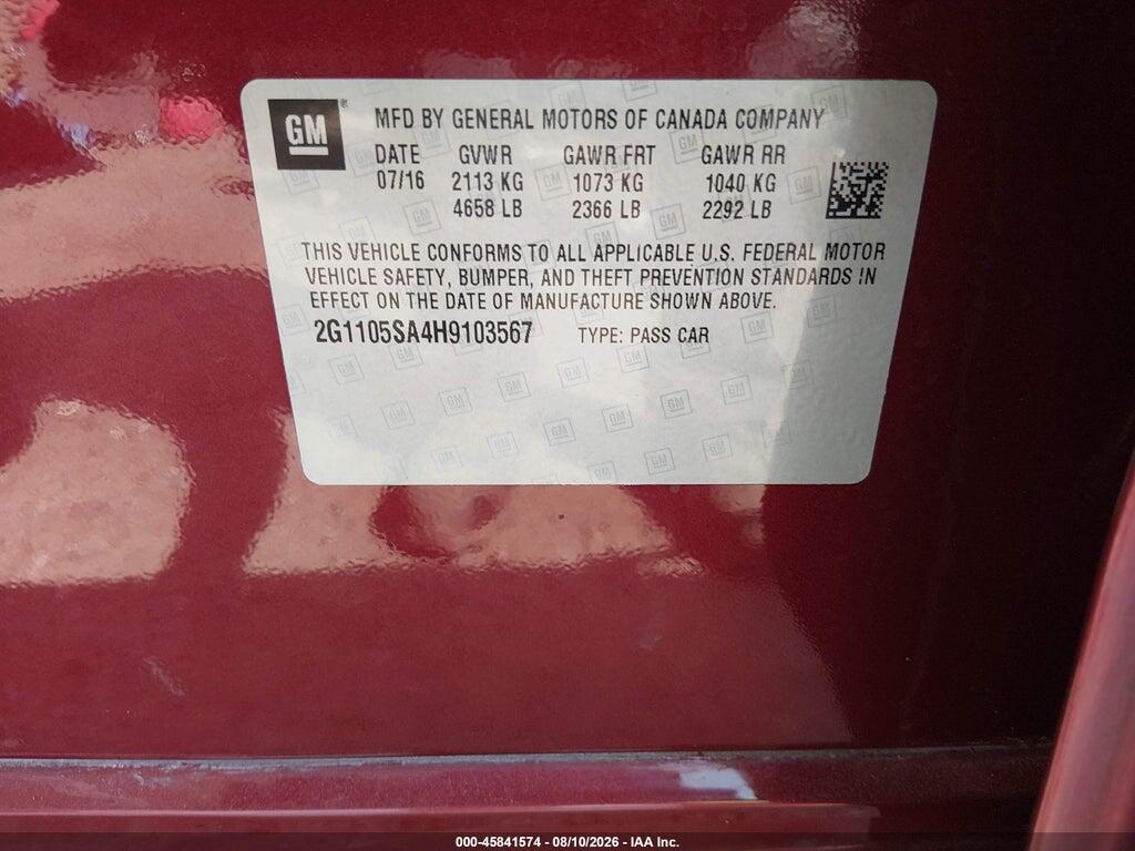 2G1105SA4H9103567 2017 CHEVROLET IMPALA photo no. 9