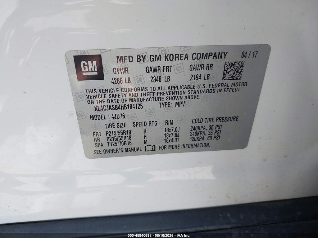 KL4CJASB4HB184125 2017 BUICK ENCORE photo no. 9