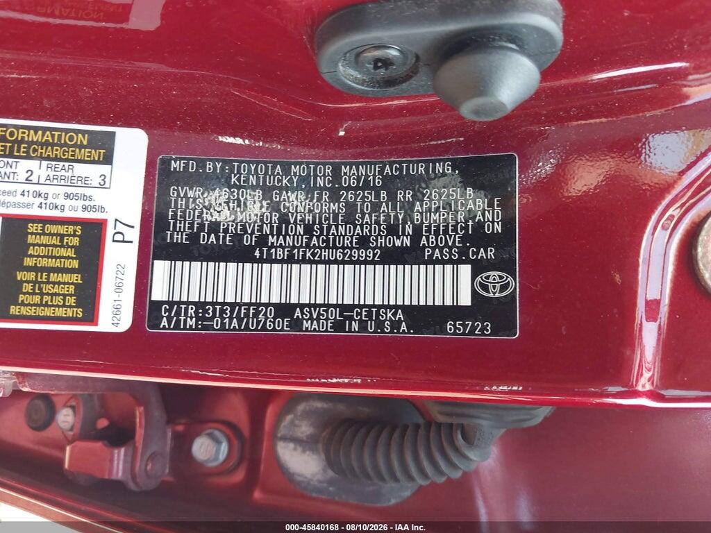 4T1BF1FK2HU629992 2017 TOYOTA CAMRY photo no. 9