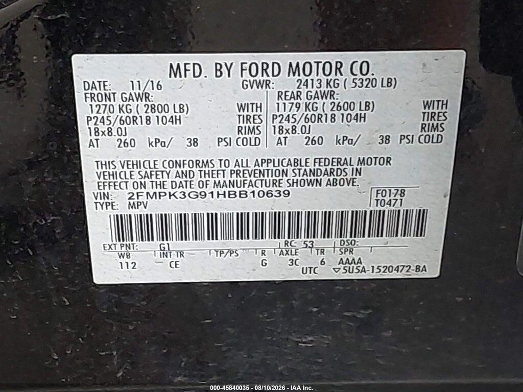 2FMPK3G91HBB10639 2017 FORD EDGE photo no. 9