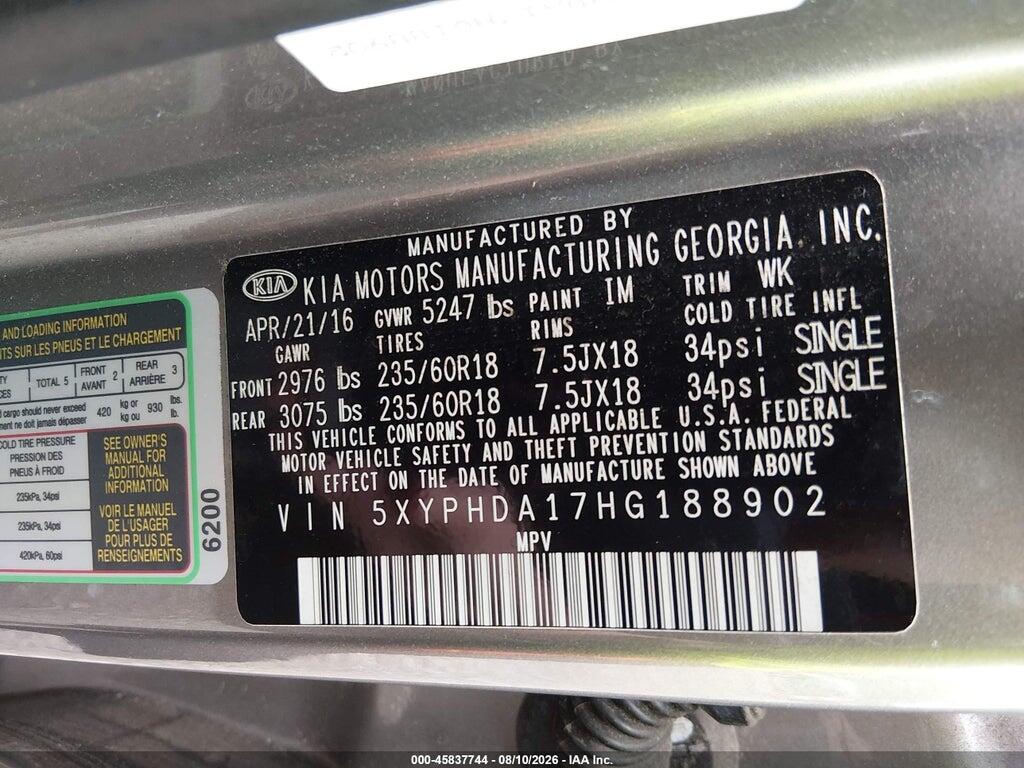 5XYPHDA17HG188902 2017 KIA SORENTO photo no. 9