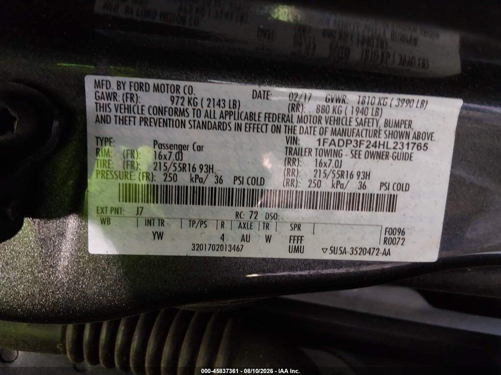 1FADP3F24HL231765 2017 FORD FOCUS photo no. 9