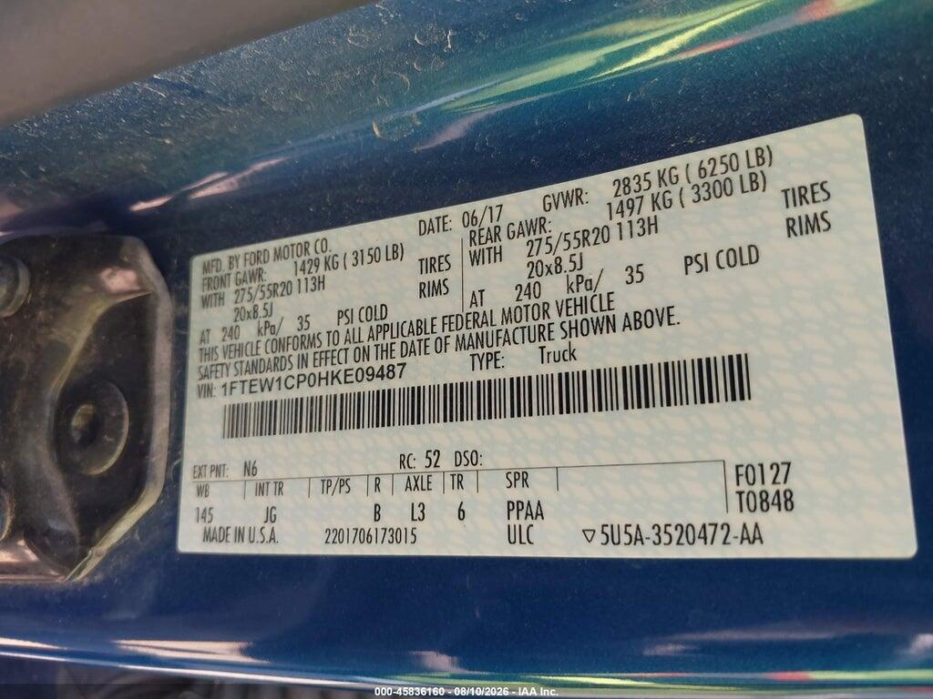 1FTEW1CP0HKE09487 2017 FORD F-150 photo no. 9